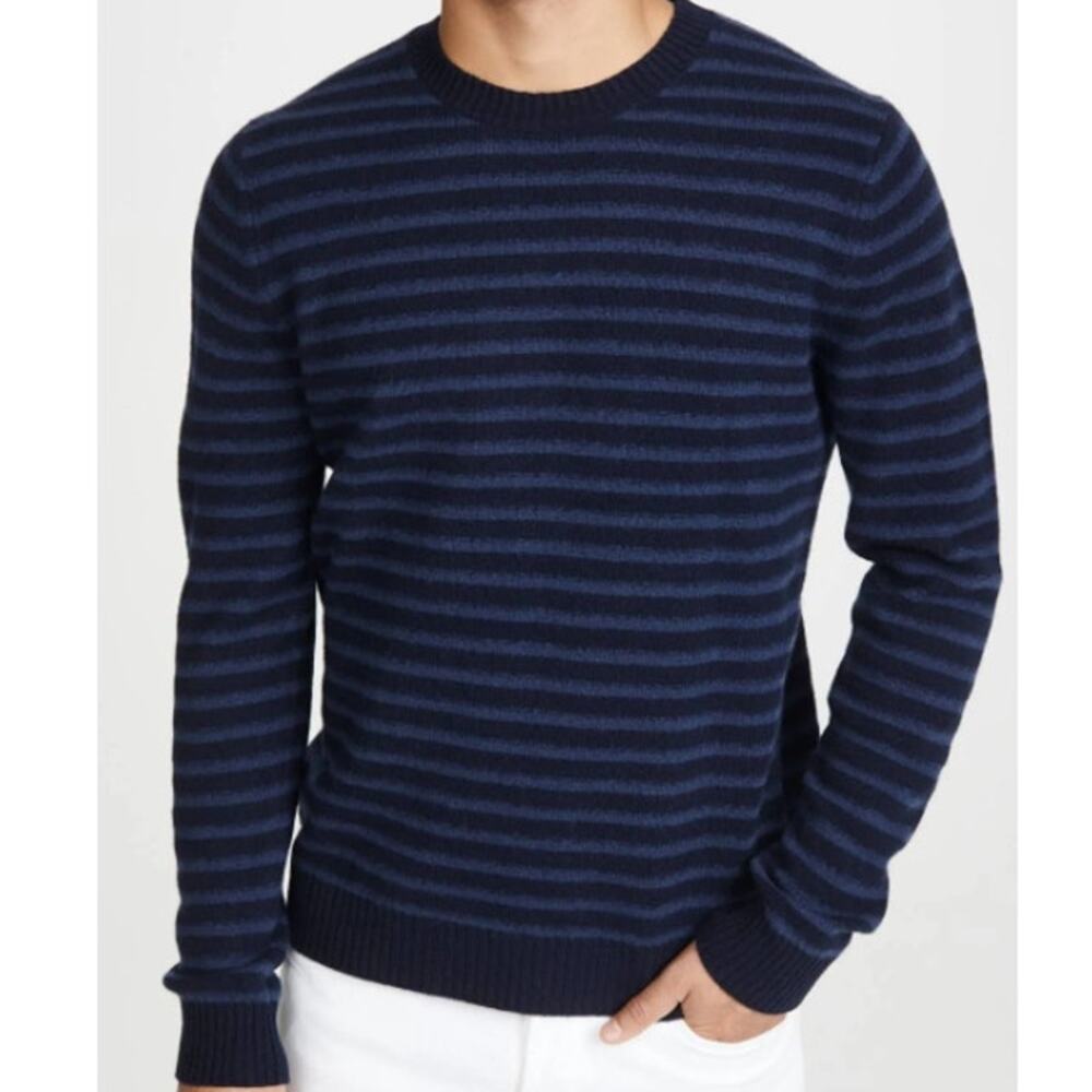Vince Shadow Stripe Wool Crewneck Sweater Men's XL Navy Blue NWOT